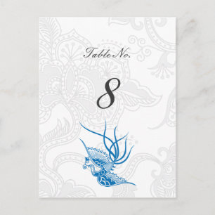 Blue Bird & Floral Wedattable Nummerkaarten Briefkaart