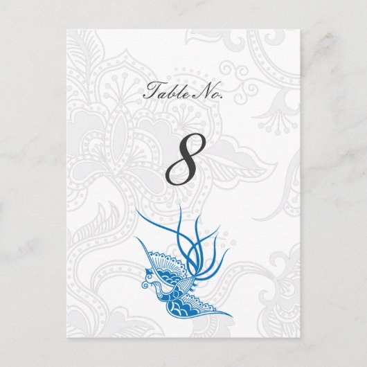 Blue Bird & Floral Wedattable Nummerkaarten Briefkaart (Voorkant)