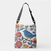 Blue Bird Folk Art Floral Canvas tas (Voorkant)