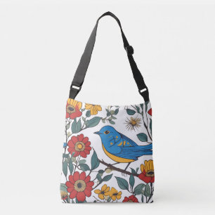 Blue Bird Folk Art Floral Canvas tas