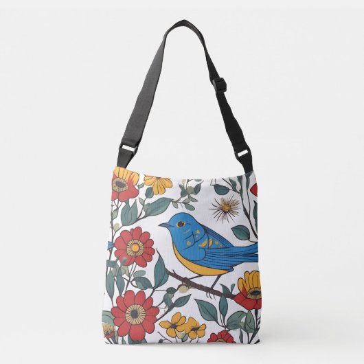 Blue Bird Folk Art Floral Canvas tas (Voorkant)