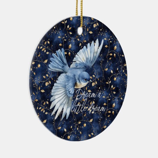 Blue Bird Gold Leaves Dream Keramisch Ornament (Rechts)