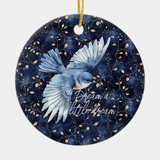 Blue Bird Gold Leaves Dream Keramisch Ornament (Voorkant)