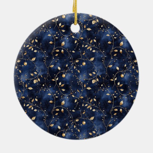 Blue Bird Gold Leaves Dream Keramisch Ornament (Achterkant)