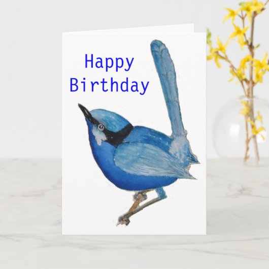 Blue Bird Happy Birthday-kaart Kaart (Gele Bloem)