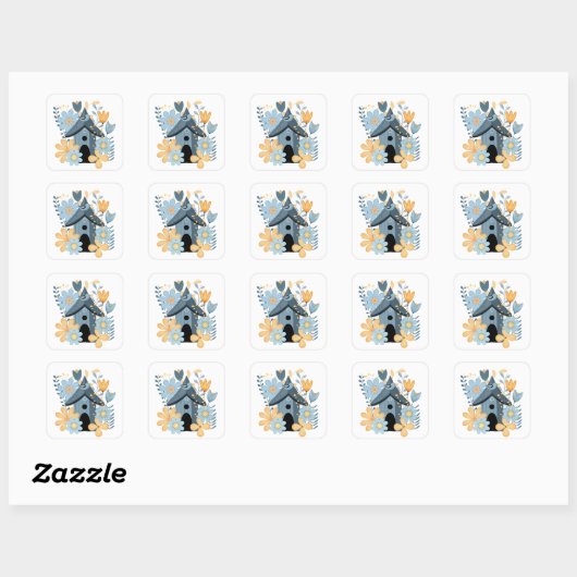 Blue Bird House Vierkante Sticker (Vel)