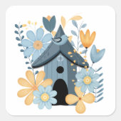 Blue Bird House Vierkante Sticker (Voorkant)