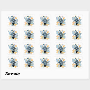 Blue Bird House Vierkante Sticker