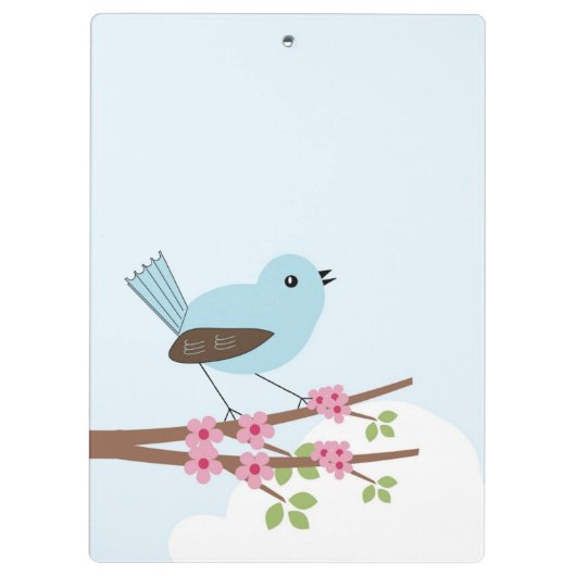 Blue Bird in Blossom Tree Personalised Cute Klembord (Achterkant)