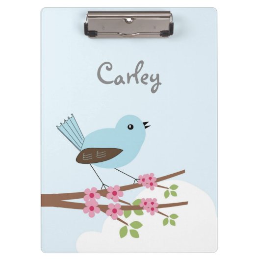 Blue Bird in Blossom Tree Personalised Cute Klembord (Voorkant)