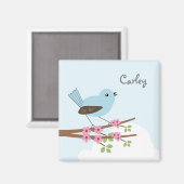Blue Bird in Blossom Tree Personalized Magneet (Voorkant / Achterkant)