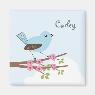 Blue Bird in Blossom Tree Personalized Magneet