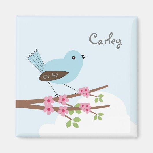 Blue Bird in Blossom Tree Personalized Magneet (Voorkant)