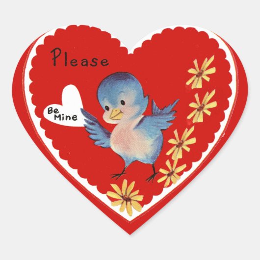 Blue Bird Kind Valentijn Hart Sticker (Voorkant)