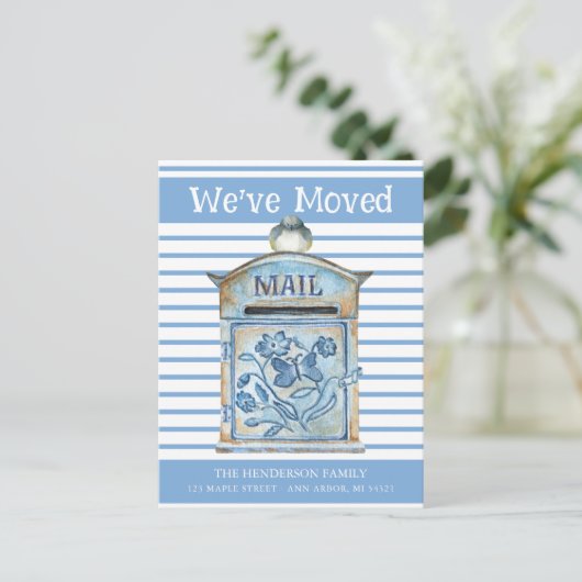 Blue Bird Mailbox Moving Announcement Briefkaart (Staand voorkant)