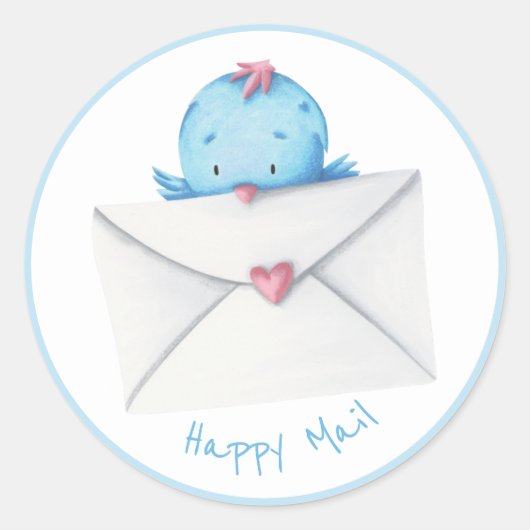 Blue Bird met Letter en Heart Happy Mail Ronde Sticker (Voorkant)
