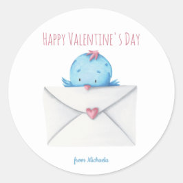 Blue Bird met Letter Kinder School Valentijnsdag Ronde Sticker
