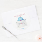 Blue Bird met Letter Kinder School Valentijnsdag Ronde Sticker (Envelop)