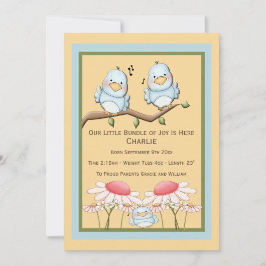 Blue Bird New Baby Aankondiging (Voorkant)