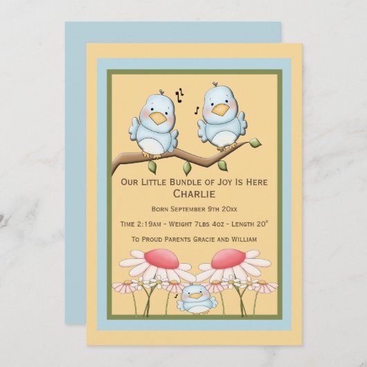 Blue Bird New Baby Aankondiging (Voorkant / Achterkant)