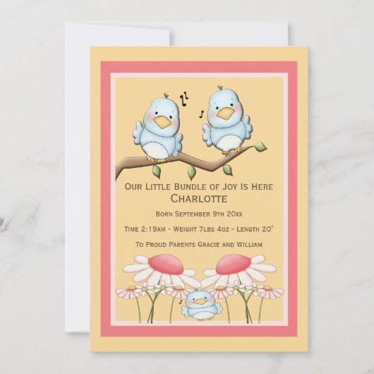 Blue Bird New Baby Aankondiging (Voorkant)