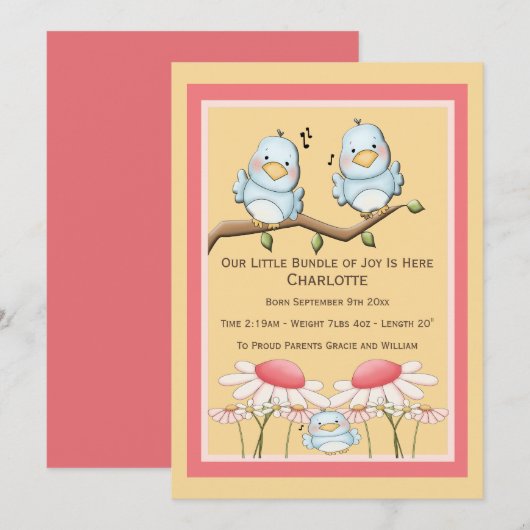 Blue Bird New Baby Aankondiging (Voorkant / Achterkant)