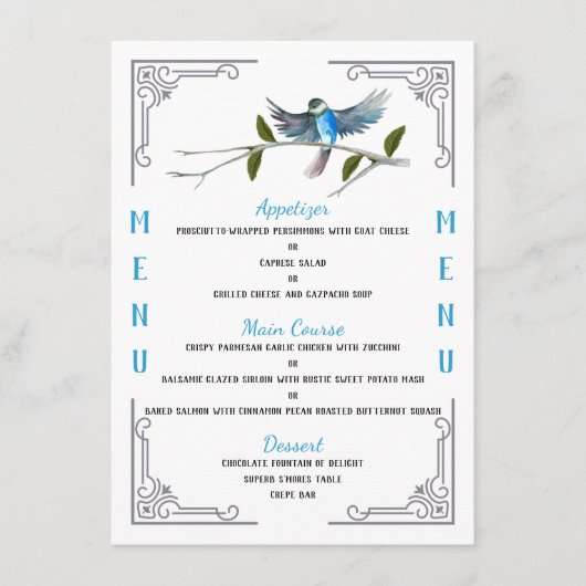 Blue Bird of Happiness 4,5-inch x 6,25-inch Menu (Voorkant)
