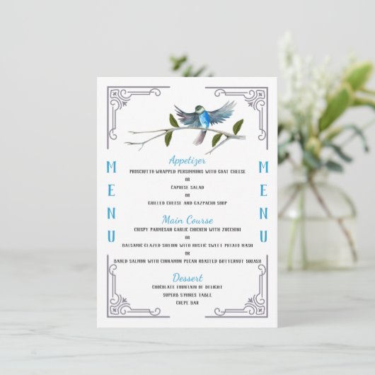 Blue Bird of Happiness 4,5-inch x 6,25-inch Menu (Staand voorkant)