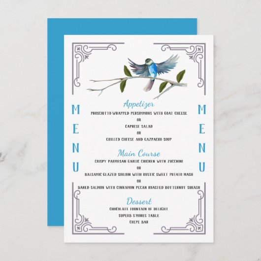 Blue Bird of Happiness 4,5-inch x 6,25-inch Menu (Voorkant / Achterkant)