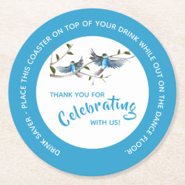 Blue Bird of Happiness Drink Saver Paper Onderzett Ronde Kartonnen Onderzetter
