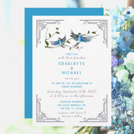 Blue Bird of Happiness Wedding Invitation Kaart