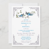 Blue Bird of Happiness Wedding Invitation Kaart (Voorkant)