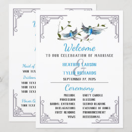 Blue Bird of Happiness Wedding Programme Kaart