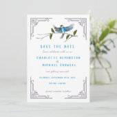 Blue Bird of Happiness Wedding Save the Date Kaart (Staand voorkant)