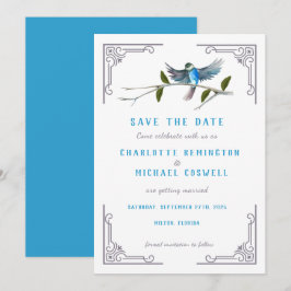 Blue Bird of Happiness Wedding Save the Date Kaart