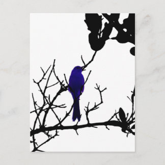 Blue bird on black tree briefkaart