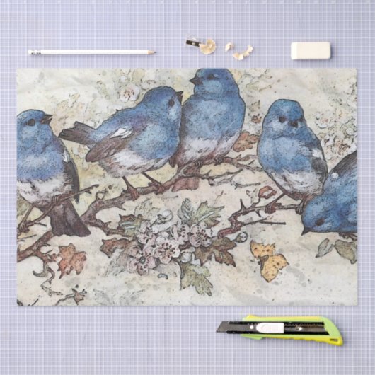 Blue Bird on Branch Butterfly ontkoppeling Tissuepapier (Craft)