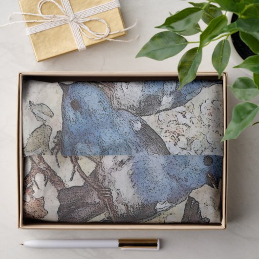 Blue Bird on Branch Butterfly  ontkoppeling Tissuepapier (Geschenk)