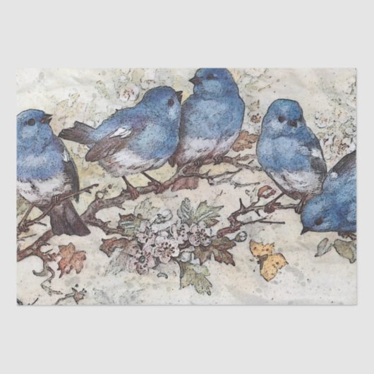 Blue Bird on Branch Butterfly  ontkoppeling Tissuepapier (Voorkant)