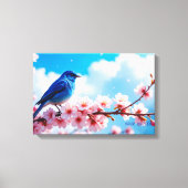 Blue Bird on Cherry Blossom Branch Canvas Afdruk (Voorkant)