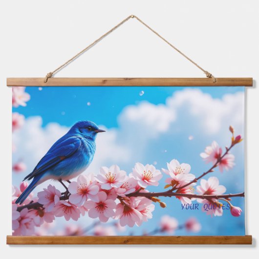 Blue Bird on Cherry Blossom Branch Hangend Wandkleed (Voorkant)