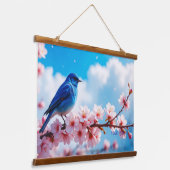 Blue Bird on Cherry Blossom Branch Hangend Wandkleed (Gebogen)