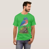 Blue Bird On Rock With Flowers friends T-shirt (Voorkant volledig)