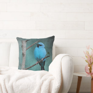 Blue Bird op tak gemengde media Kussen