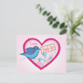 Blue Bird Pink Bedankt Floral Heart Briefkaart (Staand voorkant)