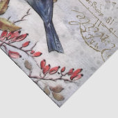Blue Bird Red Berries French Script Decoupage Tissuepapier (Detail)