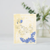 Blue Bird Retro Floral Fine Art Briefkaart (Staand voorkant)
