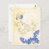 Blue Bird Retro Floral Fine Art Briefkaart (Voorkant / Achterkant)