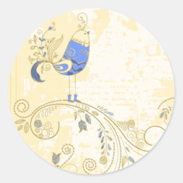 Blue Bird Retro Floral Fine Art Ronde Sticker