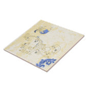 Blue Bird Retro Floral Fine Art Tegeltje (Zijkant)